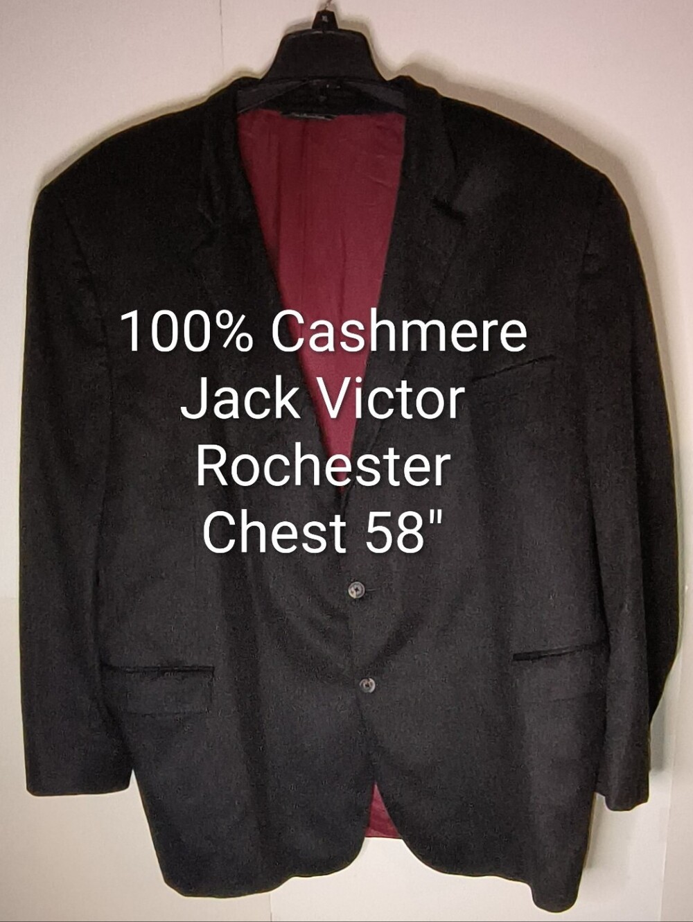 Jack Victor for Rochester Big & Tall 100% Cashmere Black Blazer Jacket 54L 56L